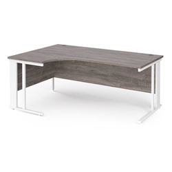 Maestro 25 left hand ergonomic desk 1800mm wide - white cable managed leg frame, grey oak top