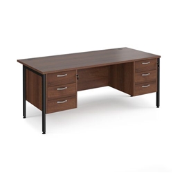 Maestro 25 straight desk 1800mm x 800mm with two x 3 drawer pedestals - black H-frame leg, walnut top
