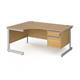 Contract 25 left hand ergonomic desk with 2 drawer pedestal and silver cantilever leg 1600mm - oak top