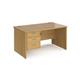 Maestro 25 straight desk 1400mm x 800mm with 3 drawer pedestal - oak top with panel end leg