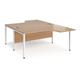 Maestro 25 back to back ergonomic desks 1600mm deep - white bench leg frame, beech top