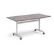 Rectangular deluxe fliptop meeting table with silver frame 1600mm x 800mm - grey oak