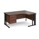 Maestro 25 right hand ergonomic desk 1600mm wide with 2 drawer pedestal - black cable managed leg frame, walnut top