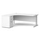 Maestro 25 left hand ergonomic desk 1800mm with silver cantilever frame and desk high pedestal - white