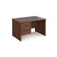 Maestro 25 straight desk 1200mm x 800mm with 2 drawer pedestal - walnut top with panel end leg