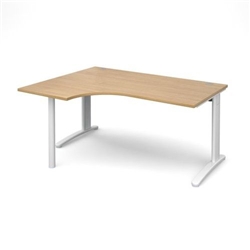 TR10 left hand ergonomic desk 1600mm - white frame, oak top