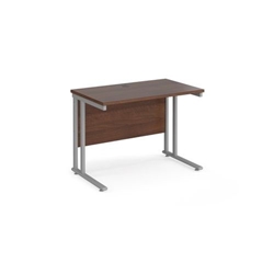 Maestro 25 straight desk 1000mm x 600mm - silver cantilever leg frame, walnut top
