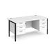 Maestro 25 straight desk 1600mm x 800mm with two x 3 drawer pedestals - black H-frame leg, white top