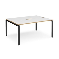 Adapt back to back desks 1600mm x 1200mm - black frame, white top with oak edging