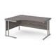 Maestro 25 left hand ergonomic desk 1600mm wide - silver cantilever leg frame, grey oak top