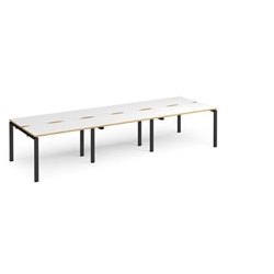 Adapt triple back to back desks 3600mm x 1200mm - black frame, white top with oak edging