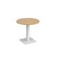 Brescia circular dining table with flat square white base 800mm - oak