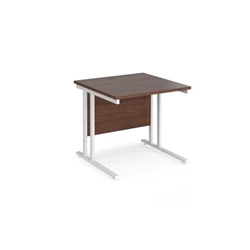 Maestro 25 straight desk 800mm x 800mm - white cantilever leg frame, walnut top