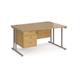 Maestro 25 right hand wave desk 1400mm wide with 3 drawer pedestal - silver cantilever leg frame, oak top