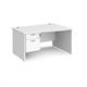 Maestro 25 right hand wave desk 1400mm wide with 2 drawer pedestal - white top with panel end leg