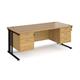 Maestro 25 straight desk 1800mm x 800mm with 2 and 3 drawer pedestals - black cable managed leg frame, oak top