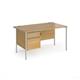 Contract 25 straight desk with 2 drawer pedestal and silver H-Frame leg 1400mm x 800mm - oak top