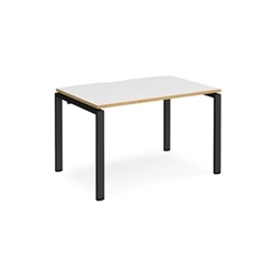 Adapt single desk 1200mm x 800mm - black frame, white top with oak edging