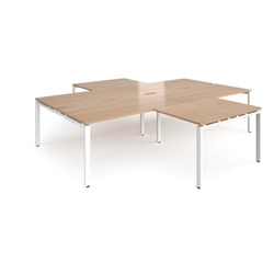 Adapt back to back 4 desk cluster 3200mm x 1600mm with 800mm return desks - white frame, beech top