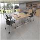 Semi circular fliptop meeting table with silver frame 1600mm x 800mm - grey oak