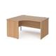 Contract 25 left hand ergonomic desk with panel ends and silver corner leg 1400mm - beech