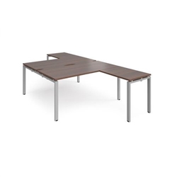 Adapt back to back desks 1600mm x 1600mm with 800mm return desks - silver frame, walnut top