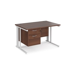 Maestro 25 straight desk 1200mm x 800mm with 2 drawer pedestal - white cable managed leg frame, walnut top