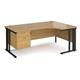 Maestro 25 right hand ergonomic desk 1800mm wide with 2 drawer pedestal - black cable managed leg frame, oak top