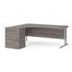 Maestro 25 left hand ergonomic desk 1800mm with silver cantilever frame and desk high pedestal - grey oak