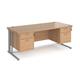 Maestro 25 straight desk 1800mm x 800mm with two x 2 drawer pedestals - silver cable managed leg frame, beech top