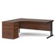 Maestro 25 left hand ergonomic desk 1800mm with black cantilever frame and desk high pedestal - walnut