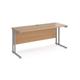 Maestro 25 straight desk 1600mm x 600mm - silver cantilever leg frame, beech top