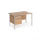 Contract 25 straight desk with 2 drawer pedestal and silver H-Frame leg 1200mm x 800mm - beech top