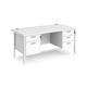Maestro 25 straight desk 1600mm x 800mm with 2 and 3 drawer pedestals - white H-frame leg, white top