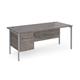 Maestro 25 straight desk 1800mm x 800mm with 2 drawer pedestal - silver H-frame leg, grey oak top