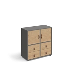 Universal cube storage unit 875mm high on glides with 2 cupboards and 2 sets of drawers - grey with oak inserts