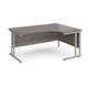 Maestro 25 right hand ergonomic desk 1600mm wide - silver cantilever leg frame, grey oak top