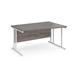 Maestro 25 right hand wave desk 1400mm wide - white cantilever leg frame, grey oak top