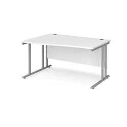 Maestro 25 left hand wave desk 1400mm wide - silver cantilever leg frame, white top