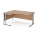 Maestro 25 left hand ergonomic desk 1600mm wide - silver cantilever leg frame, beech top