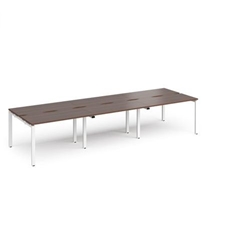 Adapt triple back to back desks 3600mm x 1200mm - white frame, walnut top