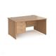 Maestro 25 right hand wave desk 1400mm wide with 3 drawer pedestal - beech top with panel end leg