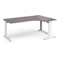 TR10 deluxe right hand ergonomic desk 1800mm - white frame, grey oak top