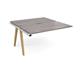 Fuze add on units back to back 1400mm x 1600mm with oak legs - white underframe, grey oak top