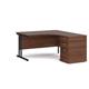 Maestro 25 right hand ergonomic desk 1400mm with black cantilever frame and desk high pedestal - walnut