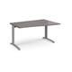 TR10 right hand wave desk 1400mm - silver frame, grey oak top