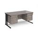 Maestro 25 straight desk 1600mm x 800mm with 2 and 3 drawer pedestals - black cable managed leg frame, grey oak top