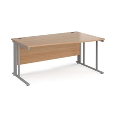 Maestro 25 right hand wave desk 1600mm wide - silver cable managed leg frame, beech top