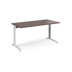 TR10 height settable straight desk 1600mm x 800mm - white frame, walnut top