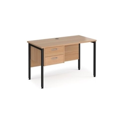 Maestro 25 straight desk 1200mm x 600mm with 2 drawer pedestal - black H-frame leg, beech top